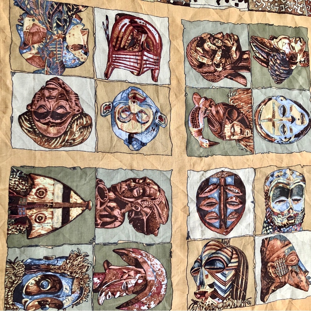 African Mask Authentic Hermès Silk Mousseline Scarf 45cm Persona Gavroche